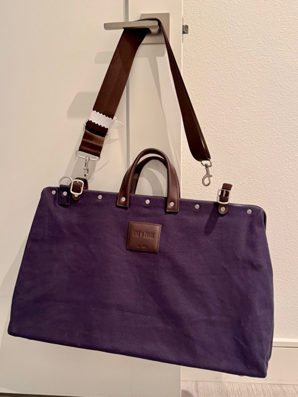Line of Trade Purple Canvas Duffel Bag with Brown Trim